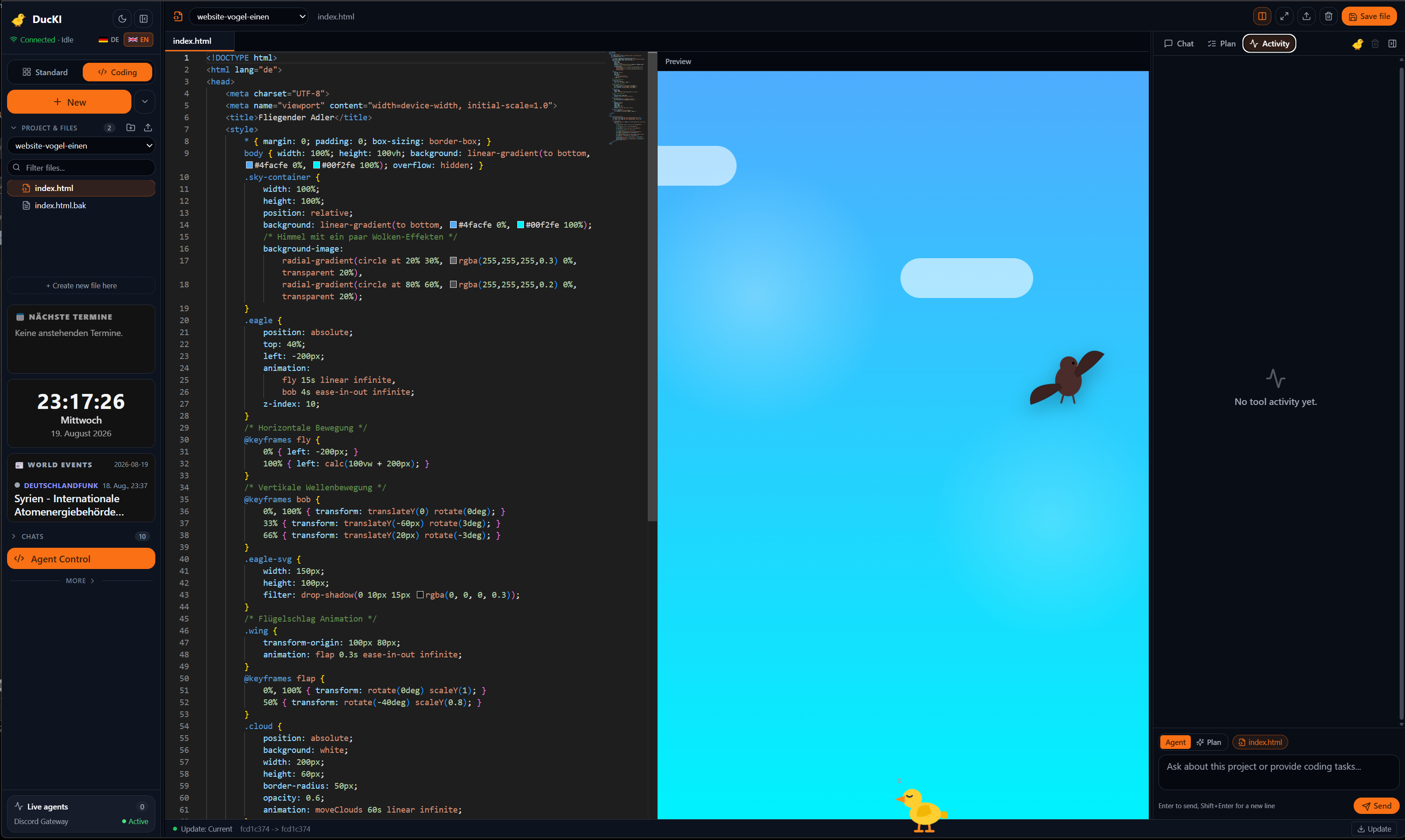 Coding-Ansicht mit Dateibaum und Editor